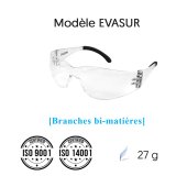 Caractéristiques de la paire de lunette de sécurité bi-matière EVASUR de Singer