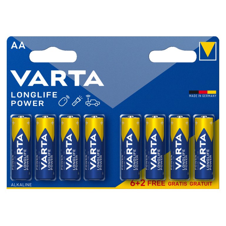 Piles alcalines LR06 (AA) 1,5V Longlife Power (6+2 gratuites) Varta