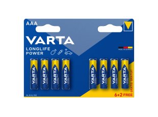 Piles alcalines LR03 (AAA) 1,5V Longlife Power (6+2 gratuites) - VARTA