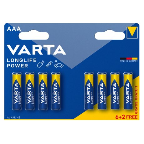 Piles alcalines LR03 (AAA) 1,5V Longlife Power (6+2 gratuites) - VARTA