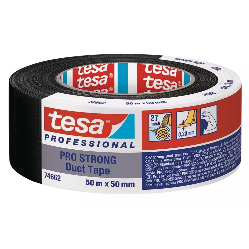 Tesa® 4662 : adhésif étanche toilé noir Duct Tape Pro Strong