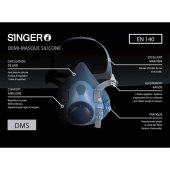 Demi-masque de protection respiratoire DMS réutilisable, joint silicone, taille M - SINGER Safety