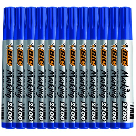Marqueur permanent corps plastique bleu BIC, boîte de 12