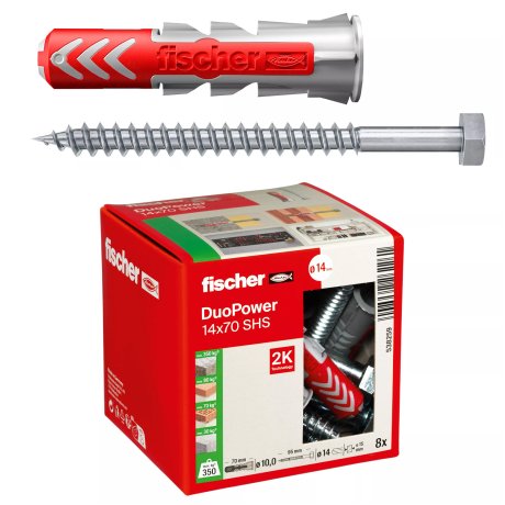 Cheville Duopower avec vis tirefond Ø14x70 mm S - 8/bte - FISCHER
