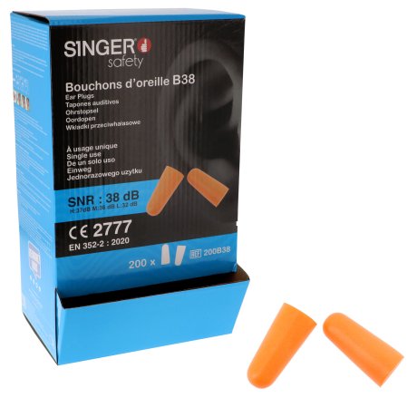 Bouchons d'oreilles SNR 38 dB : boite de 200 paires en sachets - SINGER Safety