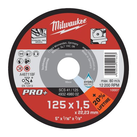 Disque à tronçonner Pro+ pour métaux 125 mm x 1,6 mm - MILWAUKEE