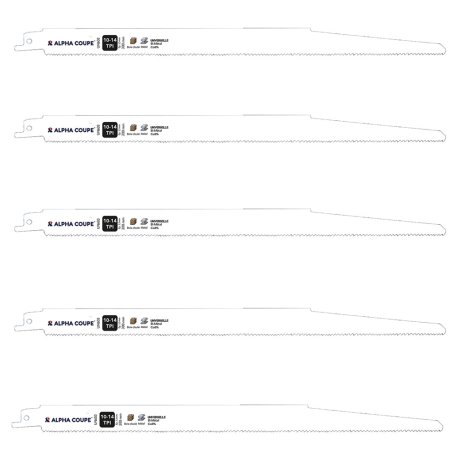 Boîte de 5 lames fines de scie sabre bi-métal Cobalt 8% 300 mm - 10/14 TPI - ALPHA COUPE