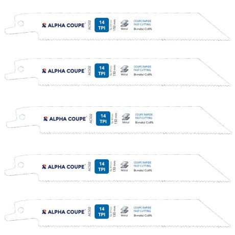 Boîte de 5 lames de scie sabre bi-métal Co8% 150 mm - 14 TPI - ALPHA COUPE