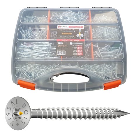 Coffret vis bois et aggloméré Torx TF TTAP ZN blanc, 1100 pièces - VISSAL