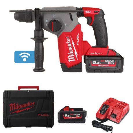 Perforateur SDS+ 26 mm M18 Fuel™ One-Key™ avec 2 batteries 5,5 Ah + chargeur + HD Box - MILWAUKEE