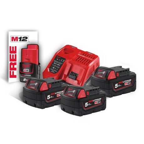 Pack 3x batteries 5 Ah + batterie 2 Ah + chargeur M12-M18 - MILWAUKEE