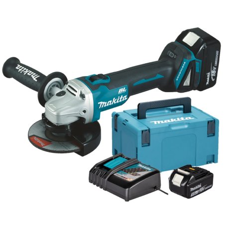 Meuleuse 125 mm 18 V avec 2 batteries 5 Ah + chargeur + Makpac - MAKITA