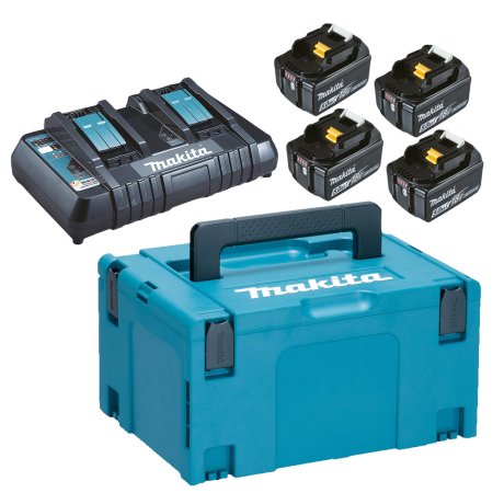 Pack 18V 4 batteries 5 Ah + chargeur double + Makpac - MAKITA