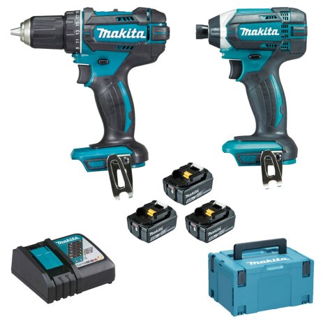 Pack perceuse-visseuse + visseuse à choc 18V avec 3 batteries 5 Ah + chargeur + Makpac - MAKITA