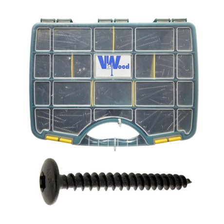 Coffret vis de penture tête ronde large TX AZ noir Ø6 & 7, 345 pièces - VISWOOD