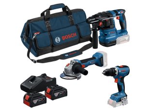 Set de 3 outils 18 V (GSR 18V-65 + GWS 18V-8 + GBH 18V-22) + 2 x 4 Ah + chargeur + sac - BOSCH