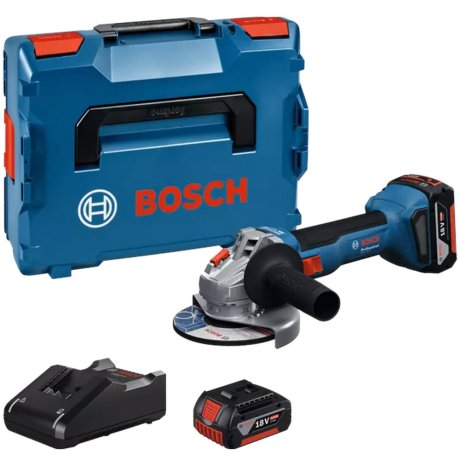 Meuleuse d'angle GWS 18V-8, 125 mm avec 2 batteries 4 Ah + chargeur + L-Boxx - BOSCH