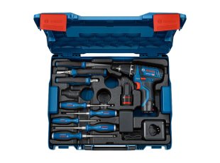 Perceuse-visseuse GSR 12V-15 avec 2 batteries 2 Ah + chargeur + 8 outils à main + L-Boxx - BOSCH