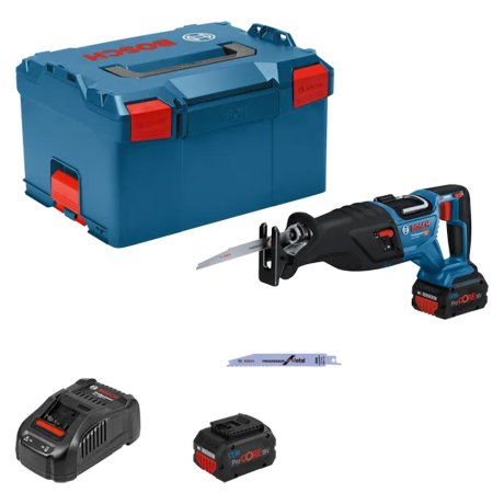 Scie sabre GSA 18V-28 avec 2 batteries 5,5 Ah + chargeur + L-Boxx - BOSCH