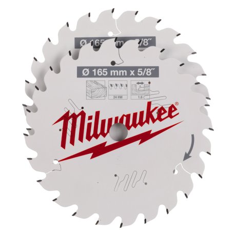 Lot 2 lames scie circulaire bois 165 x 24T/24T - MILWAUKEE