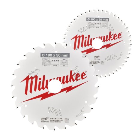 Lot 2 lames scie circulaire bois 190 x 24T/48T - MILWAUKEE