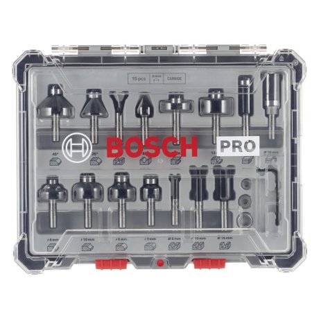 Coffret 15 fraises mixtes défonceuse queue 8 mm - BOSCH