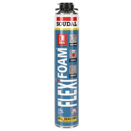 Mousse PU pistolable Flexifoam 700 ml Gun bleu vis aérosol - SOUDAL