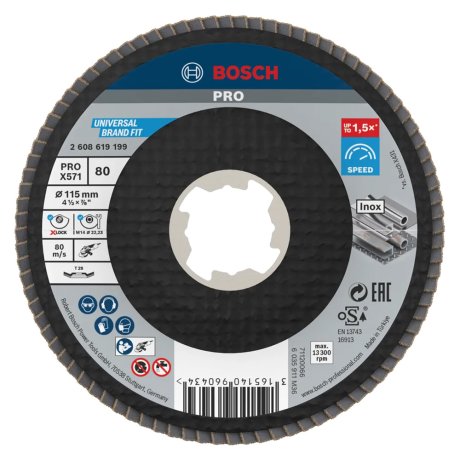 Plateau à lamelles Ø125 mm X-Lock bombé fibre X571, grain 80 - BOSCH