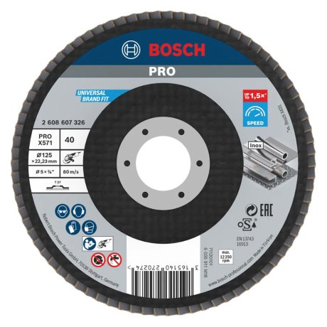 Plateau à lamelles X571 plat Ø125 mm, grain 40 - BOSCH