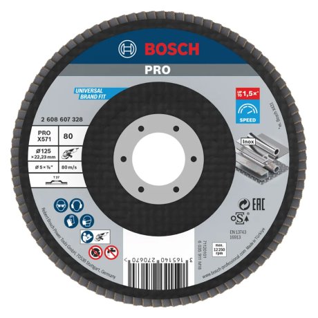 Plateau à lamelles plat Ø125 mm X571, grain 80 - BOSCH