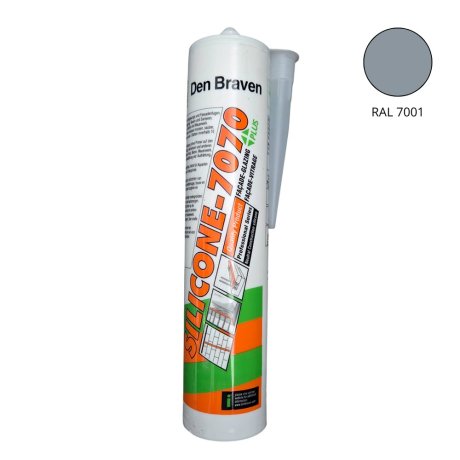 Mastic silicone neutre alcoxy 7070 Plus, Gris aluminium, RAL 7001, cartouche 300 ml - DEN BRAVEN