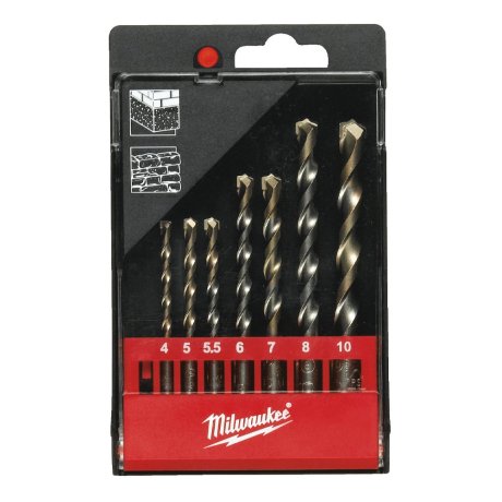 Set 8 forets béton tige ronde carbure 4 à 10 mm - MILWAUKEE
