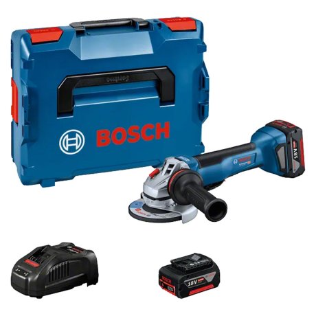 Meuleuse GWS 18V-10 P 125 mm avec 2 batteries 5 Ah + chargeur + L-Boxx - BOSCH