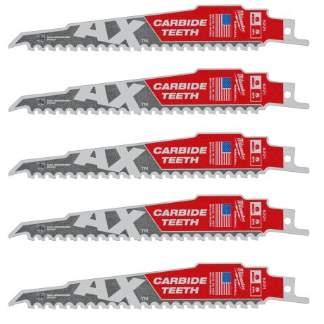 5 lames de démolition AX™ carbure pour bois 150 mm x 5 TPI - MILWAUKEE