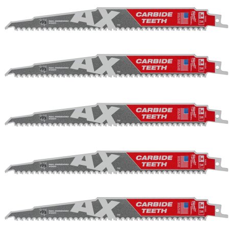 5 lames de démolition AX™ carbure pour bois 230 mm x 5 TPI - MILWAUKEE