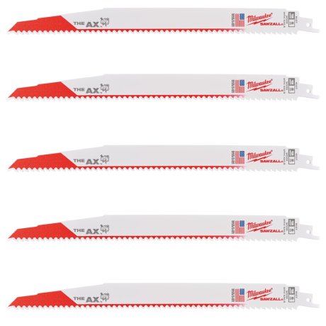 5 lames scie sabre de démolition AX™ bi-métal pour bois 300 mm x 5 TPI - MILWAUKEE
