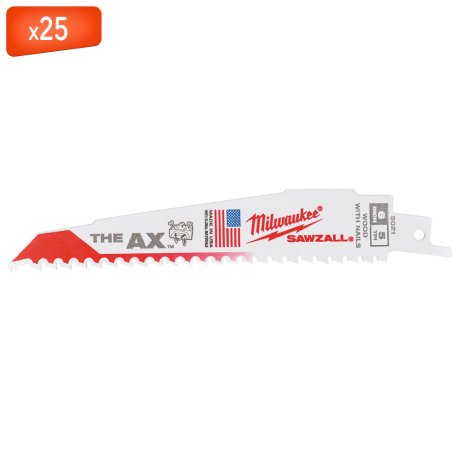 25 lames scie sabre de démolition AX™ bi-métal pour bois 150 mm x 5 TPI - MILWAUKEE