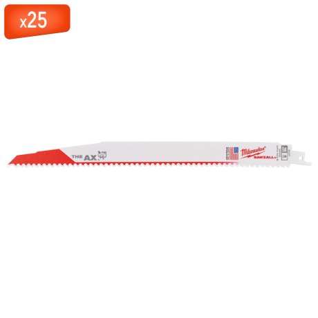 25 lames scie sabre de démolition AX™ bi-métal pour bois 300 mm x 5 TPI - MILWAUKEE