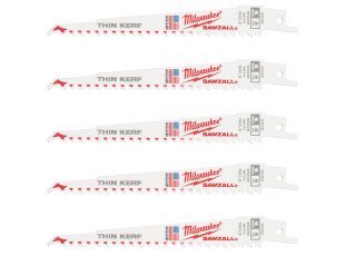 5 lames scie sabre de démolition Thin Kerf bi-métal pour bois 150 mm x 5 TPI - MILWAUKEE