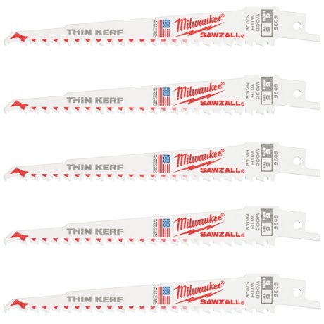 5 lames scie sabre de démolition Thin Kerf bi-métal pour bois 150 mm x 5 TPI - MILWAUKEE