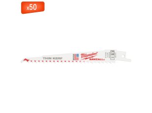 50 lames scie sabre de démolition Thin Kerf bi-métal pour bois 150 mm x 5 TPI - MILWAUKEE