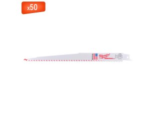 50 lames scie sabre de démolition Thin Kerf bi-métal pour bois 230 mm x 5 TPI - MILWAUKEE