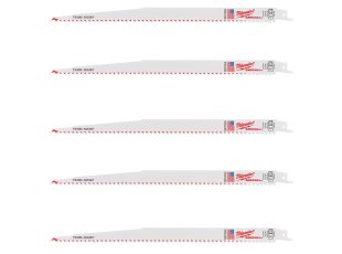 5 lames scie sabre de démolition Thin Kerf bi-métal pour bois 300 mm x 5 TPI - MILWAUKEE