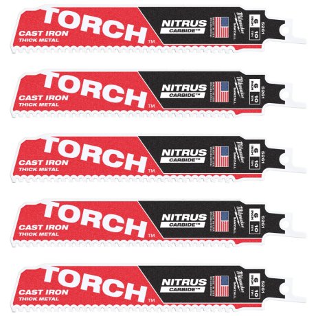5 lames scie sabre Torch Nitrus Carbide™ pour métal 150 mm x 10 TPI - MILWAUKEE