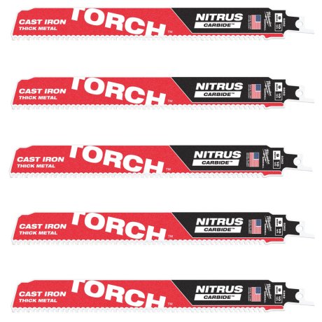 5 lames scie sabre Torch Nitrus Carbide™ pour métal 230 mm x 10 TPI - MILWAUKEE