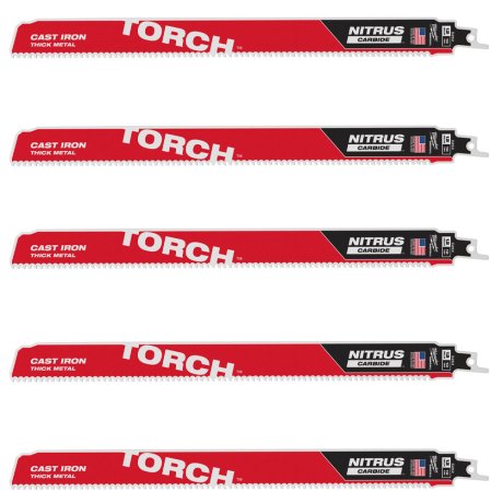 5 lames scie sabre Torch Nitrus Carbide™ pour métal 300 mm x 10 TPI - MILWAUKEE
