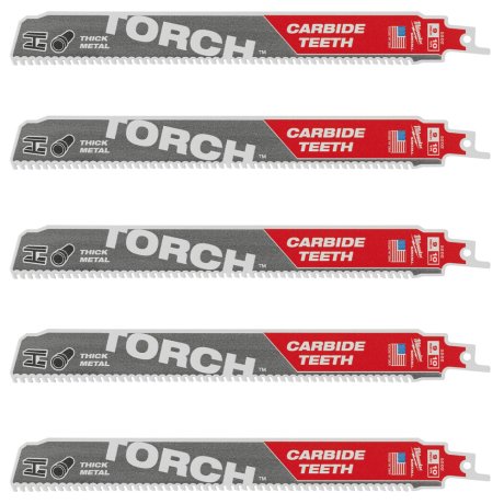 5 lames de scie sabre The Torch™ carbure pour métal 230 mm x 10 TPI - MILWAUKEE