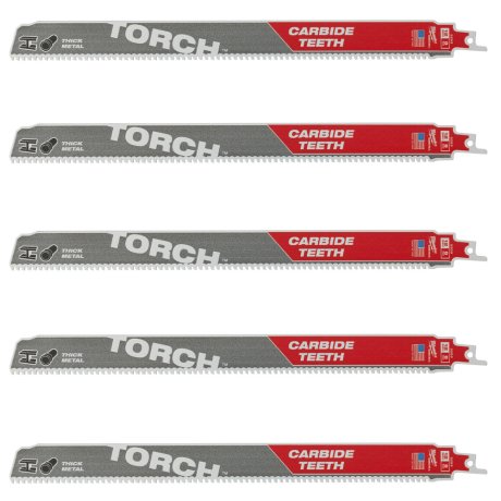 5 lames de scie sabre The Torch™ carbure pour métal 300 mm x 8 TPI - MILWAUKEE