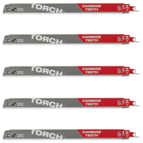 5 lames de scie sabre The Torch™ carbure pour métal 300 mm x 10 TPI - MILWAUKEE