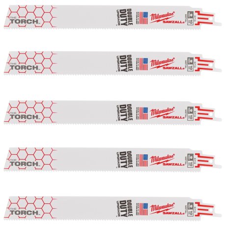 5 lames scie sabre de démolition The Torch™ Heavy Duty pour métal 300 mm x 10 TPI - MILWAUKEE